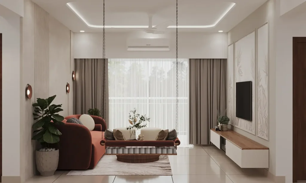 2.A cozy living room Interior Design with natural light in Bangalore by Interiosplash Interior Design Company